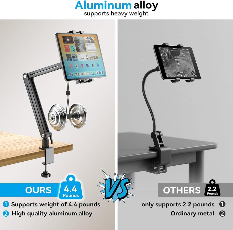 Jakeko Adjustable Portable Monitor Stand 15.6" - 360° Rotating Base Tall Tablet Desk Arm Holder Stand for iPad Air/Pro/Mini Swivel Flexible Bed Clamp Mount Soporte para Tablet/Monitor Portatil/Ereader - Image 5